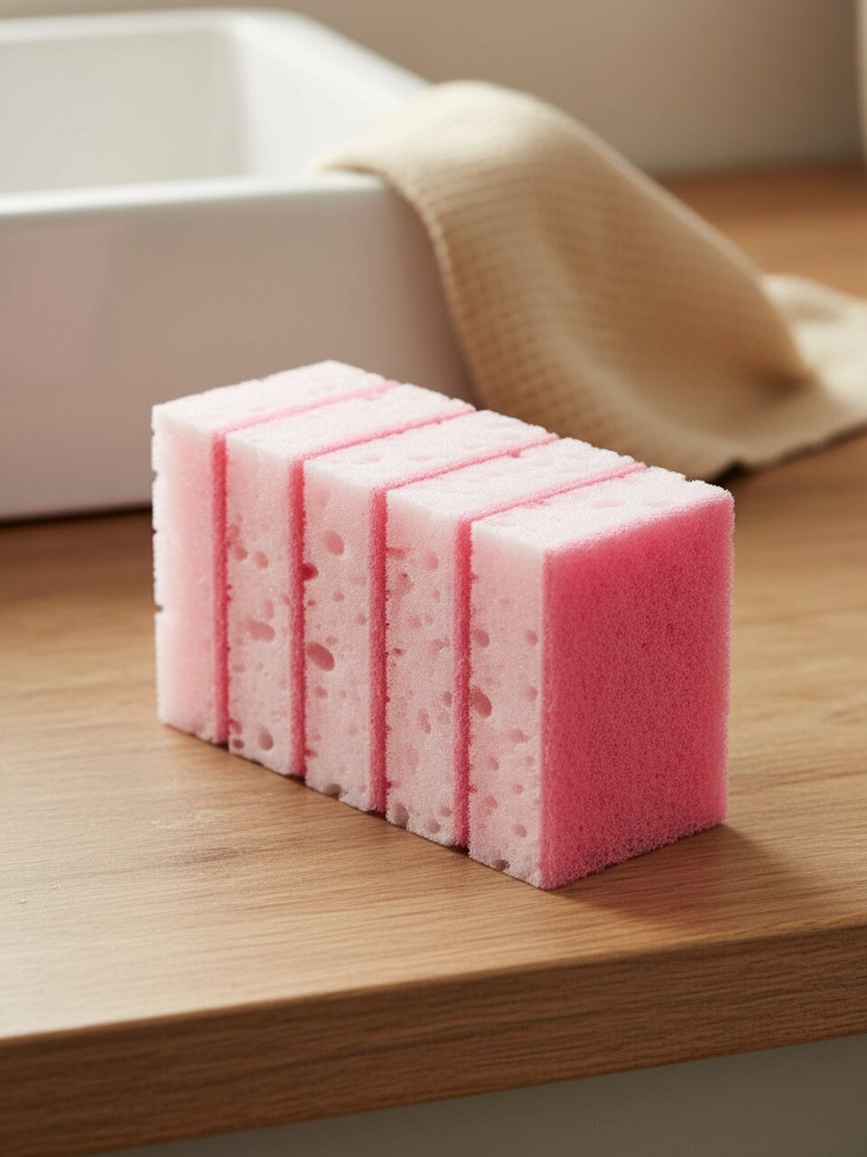 Губка для посуды, 5 шт, поролон, абразивная фибра, Марья Искусница, розовая