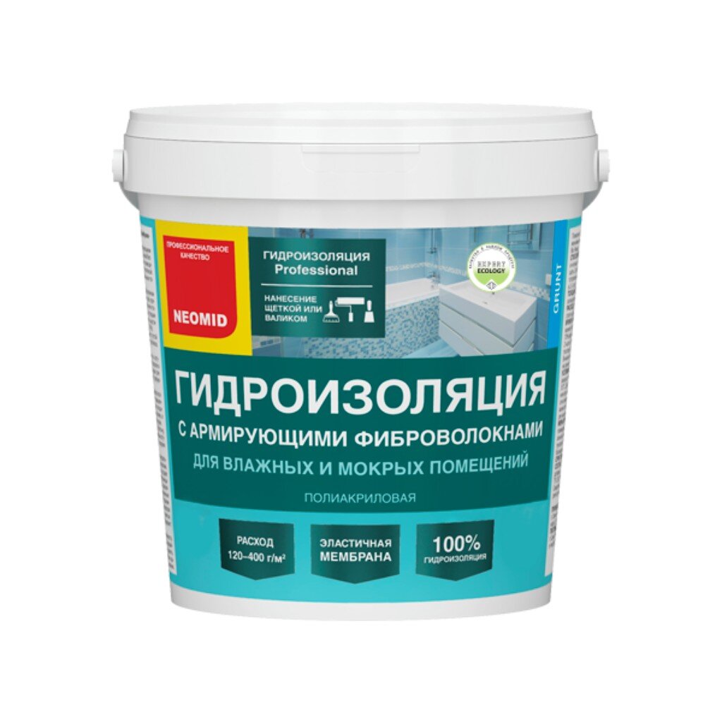 Гидроизоляция Neomid полиакриловая с армирующими фиброволокнами 13 кг для влажных и мокрых помещений Н-Гидроиз-13 979₽