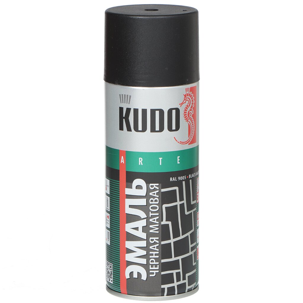 Эмаль аэрозольная, KUDO, универсальная, алкидная, матовая, черная, 520 мл эмаль аэрозольная kudo универсальная алкидная глянцевая зеленая 520 мл ku 10081
