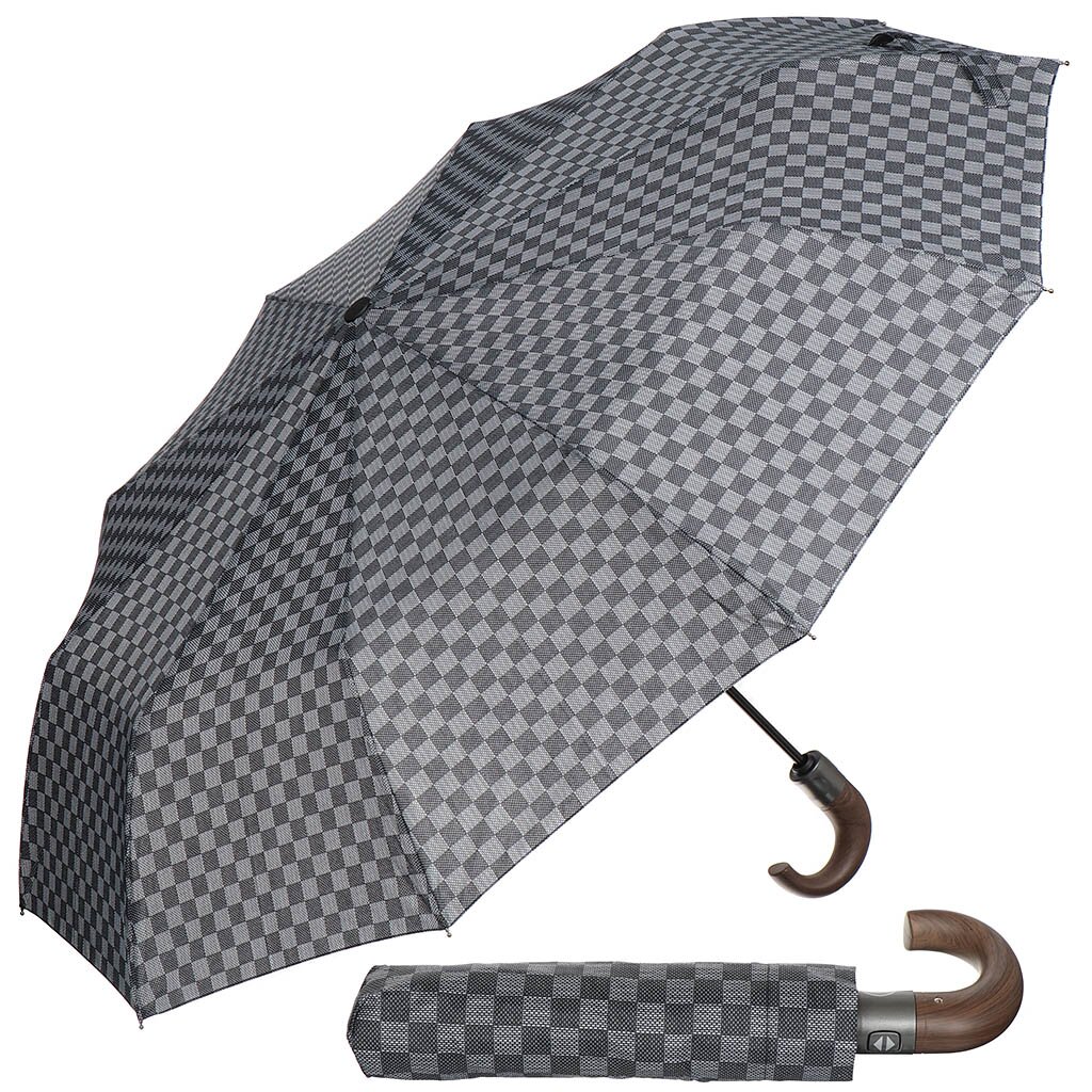 Зонт для мужчин, автомат, 3 сложения, Клетка, RainDrops, 13146