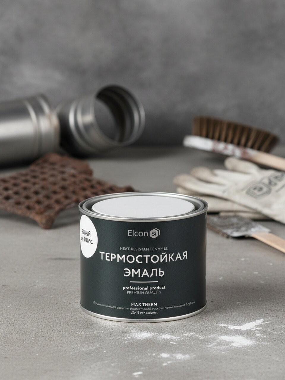 Эмаль Elcon, термостойкая, быстросохнущая, кремнийорганическая, матовая, белая, 0.4 кг, 700°С