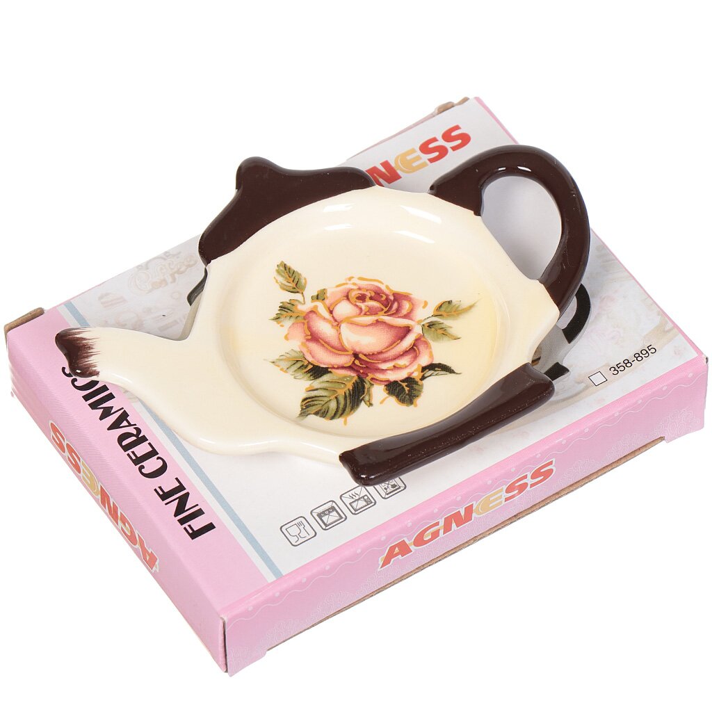 Подставка для чайных пакетиков, керамика, 13х9х2 см, Корейская роза, 358-637