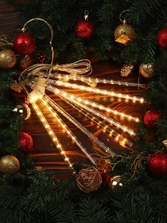 Гирлянда 3 м, 1 режим, Сосульки, теплый белый свет, прозрачная, в помещении, сетевая, LED