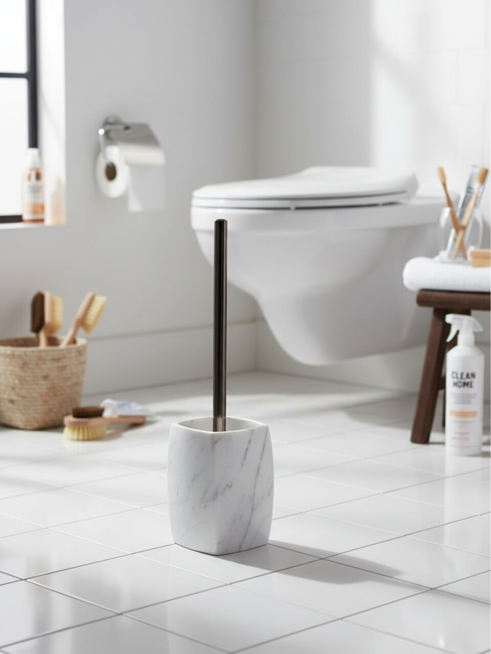 Ерш Zenfort, Мрамор, напольный, 8.8х8.8х36.5 см, полирезина, белый, 106499