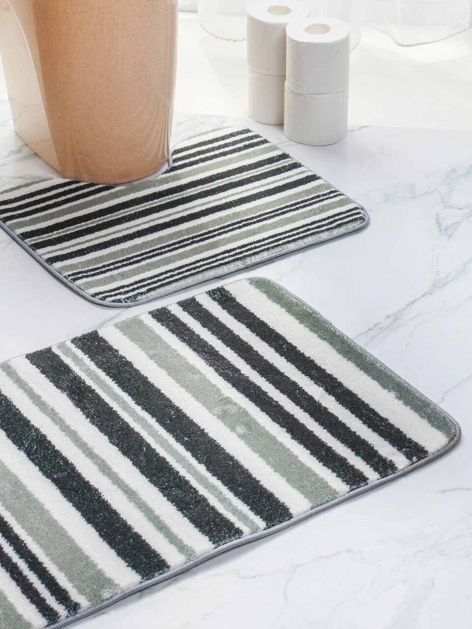 Набор ковриков для ванной и туалета, антискользящий, 2 шт, микрофибра, Y4-9948, полосатый