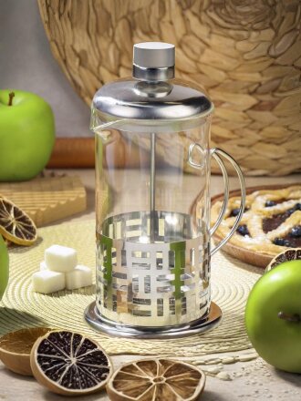 Френч-пресс 0.6 л, стекло, нержавеющая сталь, Daniks, Штрих