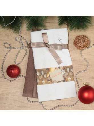 Набор полотенец кухонных 2 шт, 40х60 см, махровый и вафельный, 100% хлопок, Silvano, Фотопечать С Новый Годом, Турция, D17-14