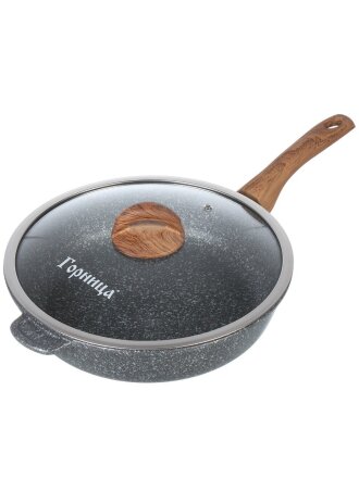 Сковорода литой алюминий, 28 см, антипригарное покрытие, Горница, Гармония Мрамор, с крышкой, с2852мр