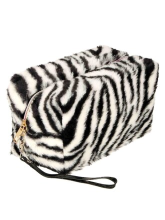 Косметичка 20х9х10 см, меховая, ч52302, прямоугольная, застежка молния, белая