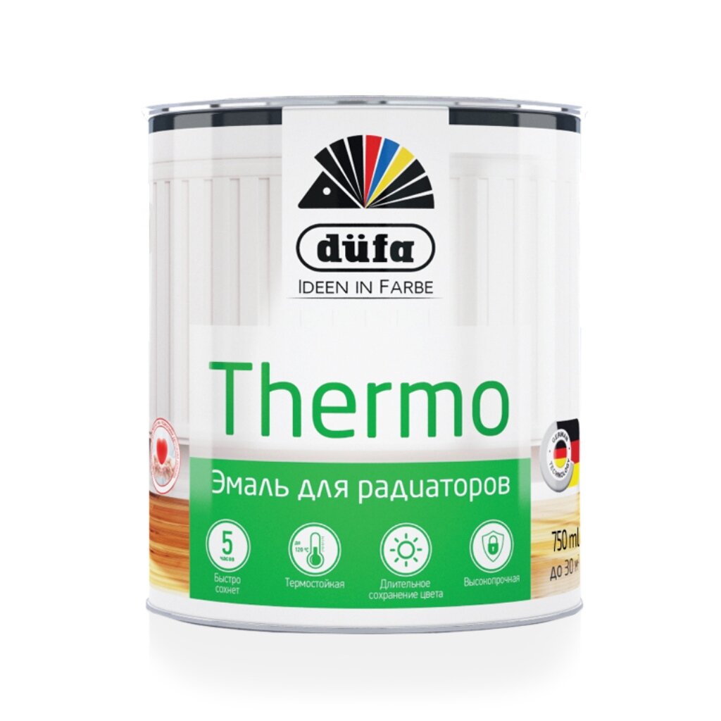 Эмаль Dufa, Thermo, для радиаторов, алкидная, глянцевая, белая, 750 мл