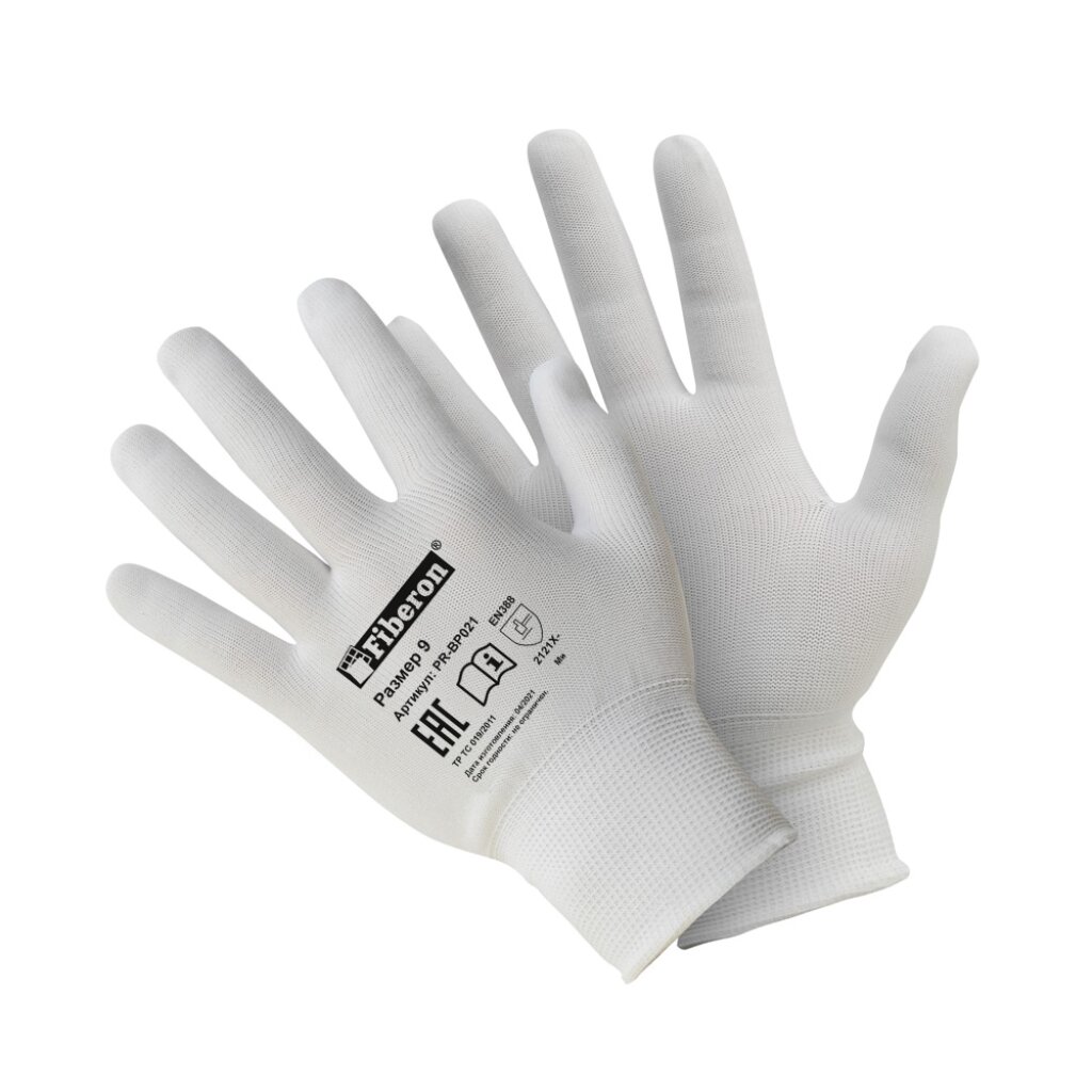 Перчатки для сборочных работ, полиэстер, 9 (L), белая основа, Fiberon, индивидуальная упаковка шланг для стиральной машины сливной 5 м индивидуальная упаковка aqualine