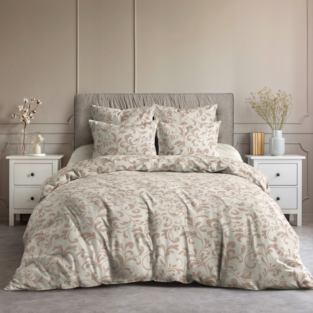 т КПБ Ночь нежна 2сп Бязь (2н 70*70, пр 200*220, п 215*175см) Гжель бежевый 7374-2+7276