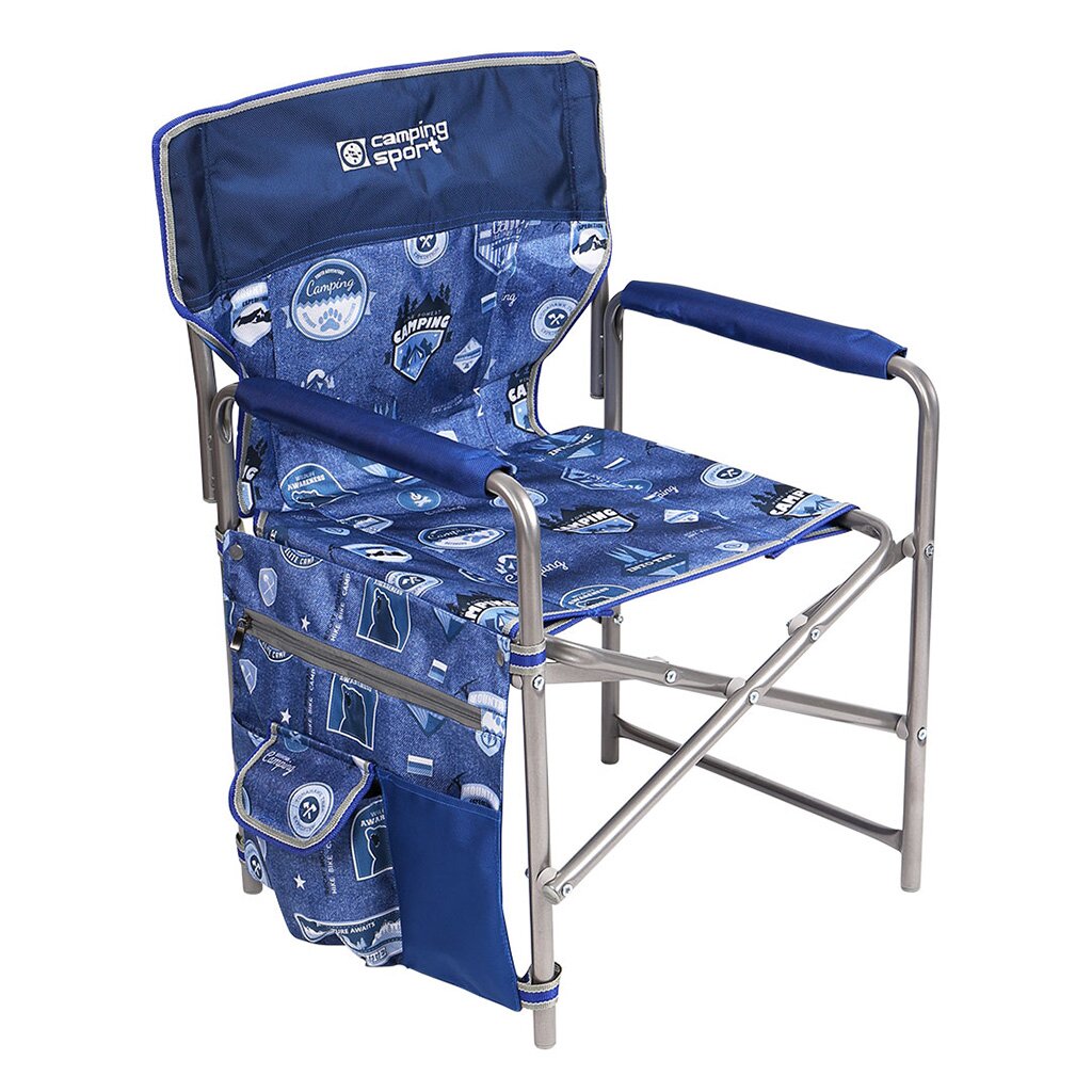 Кресло складное 49х55х82 см, синее, джинс, ткань водоотталкивающая, с карманом, 120 кг, Nika, КС2/ДС