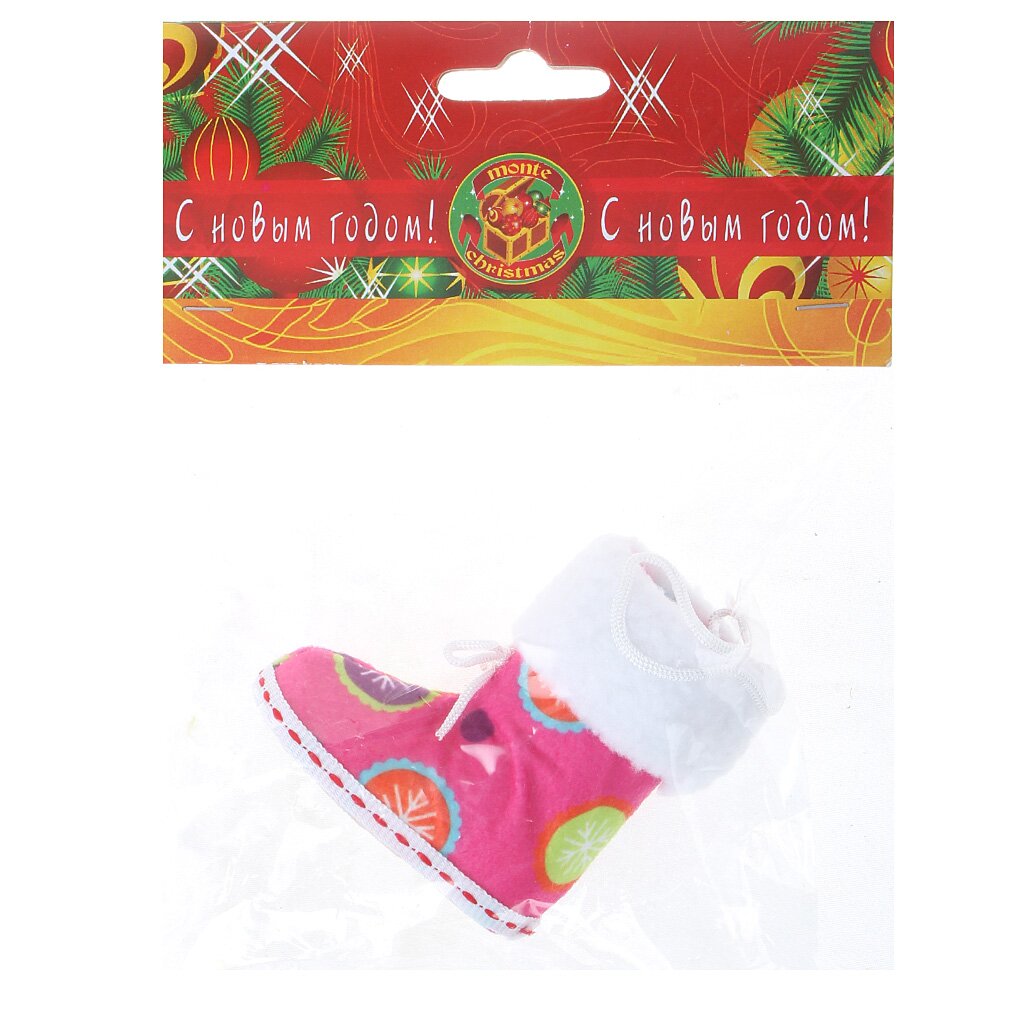 Елочное украшение Monte Christmas, Сапожок в круги, красное, 6.5 см, подарочная упаковка с хедером, N6090163
