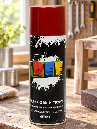 Грунт аэрозольный, акриловый, REF, антикоррозийная, для внутренних и наружных работ, коричневый, 0.52 л