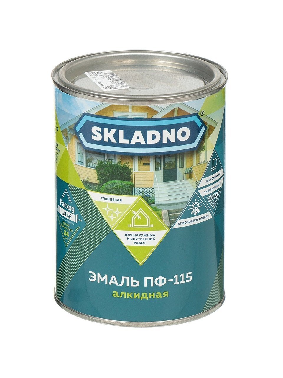 Эмаль Skladno, ПФ-115, алкидная, глянцевая, белая, 0.8 кг