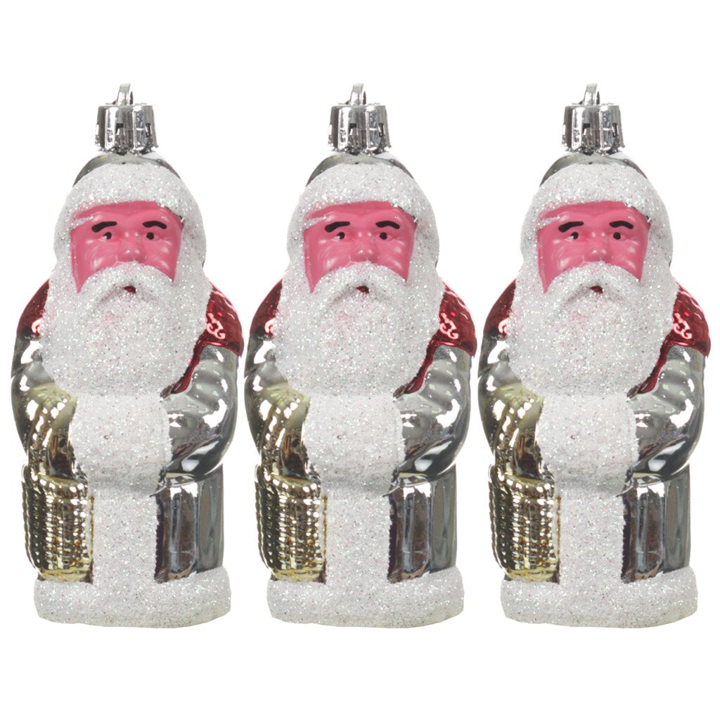 Набор елочных украшений Snowmen, Дед Мороз блестки, 3 шт, разноцветный, 10 см, Е0102