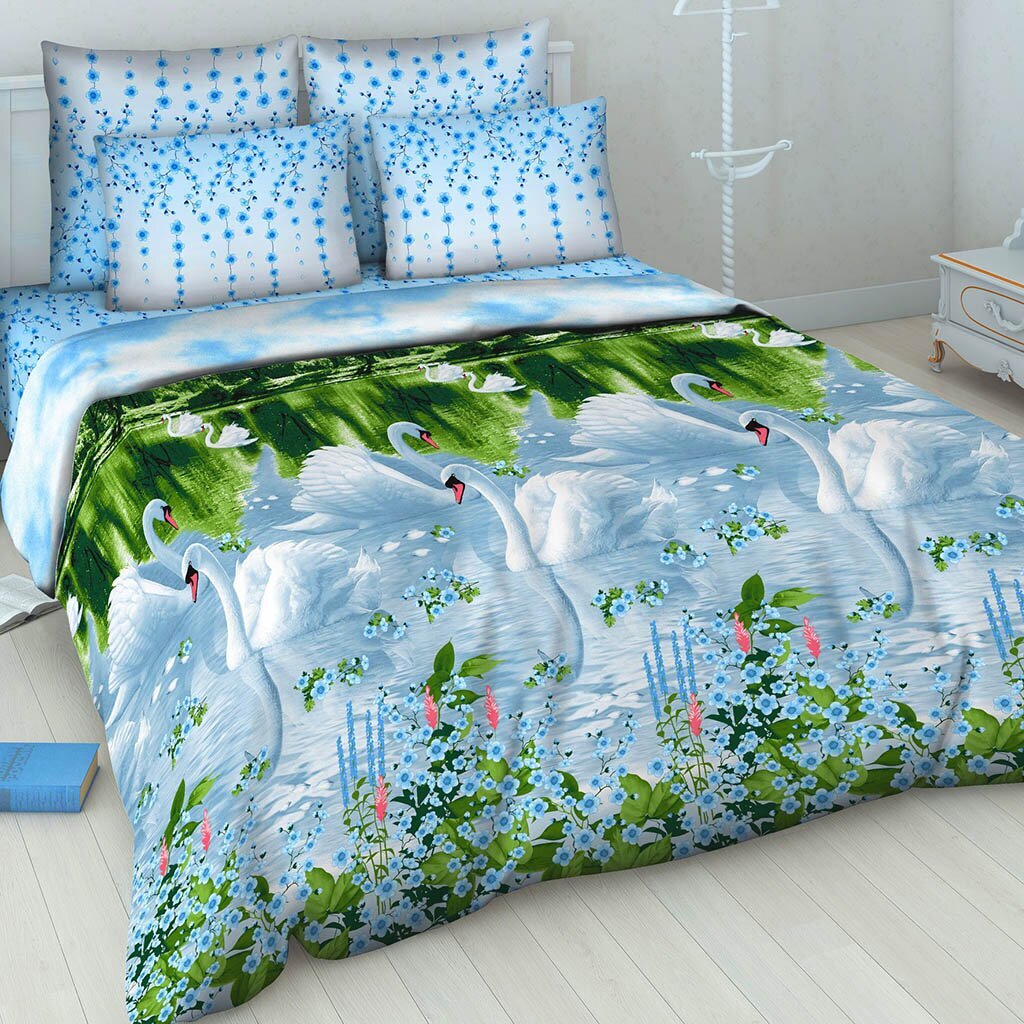 Постельное белье Василиса 1.5-спальное бязь (простыня 214х145±4 см, 2 наволочки 70х70 см, пододеяльник 215х145±2 см) Белые лебеди 5411/1