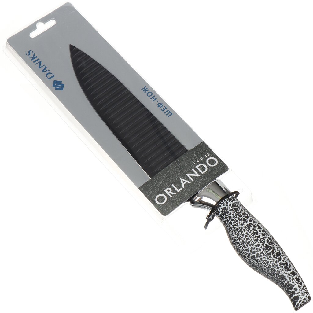 Нож кухонный Daniks, Орландо, шеф-нож, нержавеющая сталь, 20 см, рукоятка пластик, 160554-1 шпатель нержавеющая сталь 150 мм прямой рукоятка пластик bartex