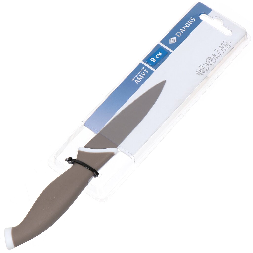 Нож кухонный Daniks, Амут, для овощей, нержавеющая сталь, 9 см, рукоятка soft-touch, JA20201785-4 нож для чистки овощей 9 см с чехлом сталь пластик бежевый в крапинку soft speckled
