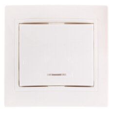 Выключатель скрытой установки, одноклавишный, без заземления, 10 А, керамика, подсветка, белый, TDM Electric, Таймыр, SQ1814-0004