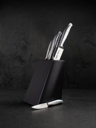 Набор ножей 4 предмета, нержавеющая сталь, рукоятка нержавеющая сталь, с подставкой, дерево, Taller, Блэксмит, 22087