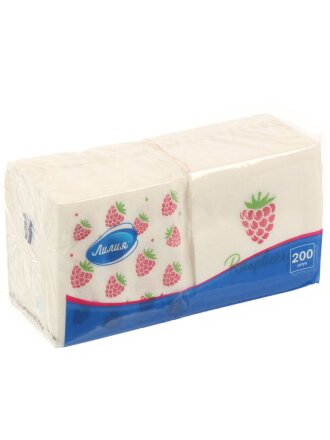 Салфетки бумажные Лилия, 200 шт, 1 слой, 24х24 см, 7587