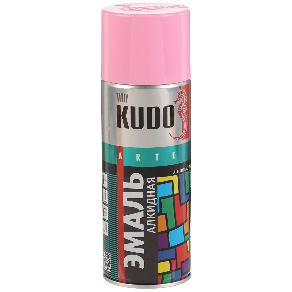 Эмаль аэрозольная, KUDO, KU-1014, универсальная, алкидная, глянцевая, розовая, RAL 3015, 520 мл краска аэрозольная kudo для замши коричневый 0 4 л