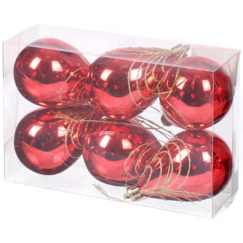 Елочный шар 6 шт, красный, 6 см, пластик, SY15CB-192