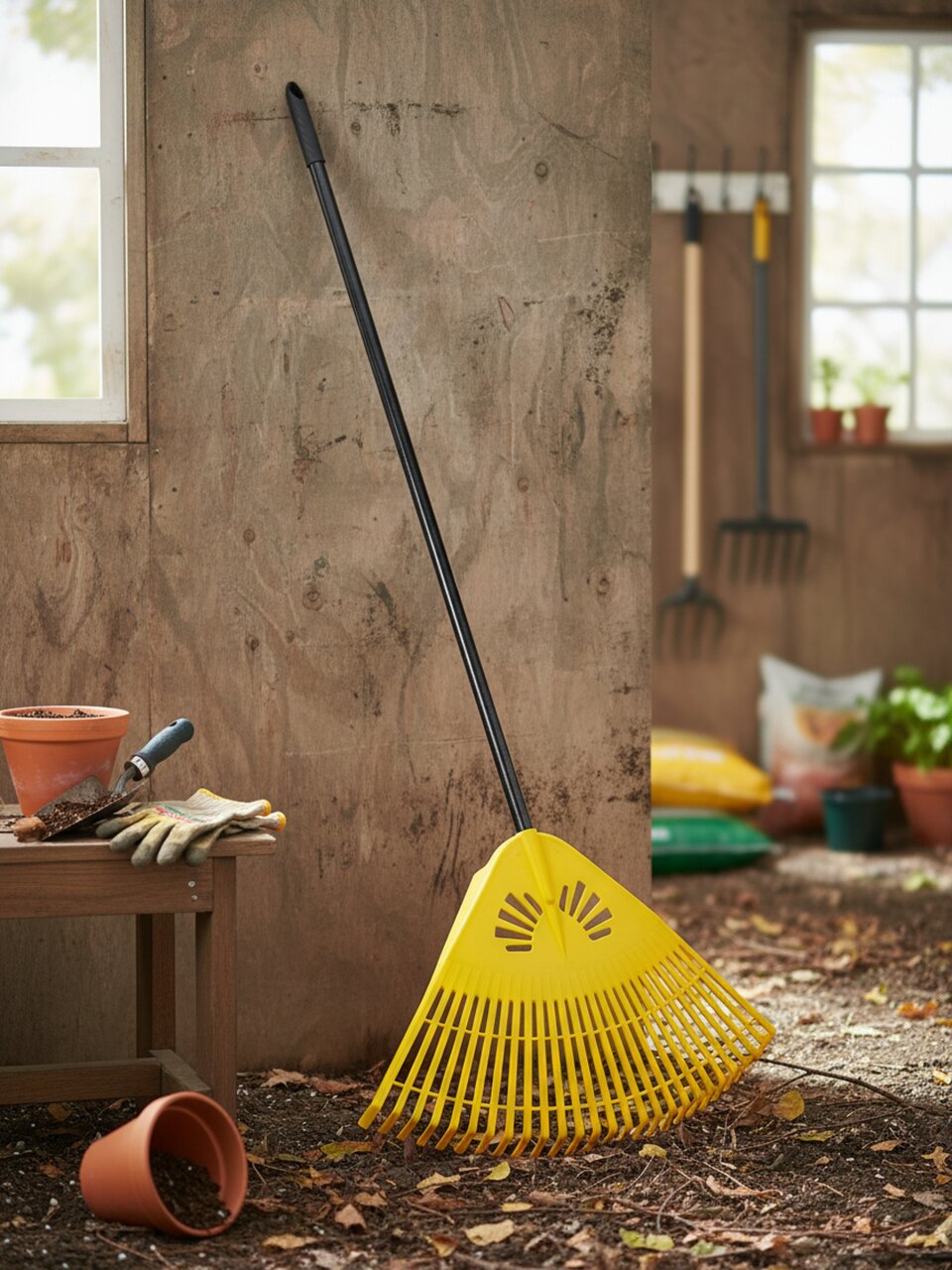 Грабли веерные, 28 зуб, пластик, 73 см, ИА, Гардения, желтые, чер фиберглас, 010823-4