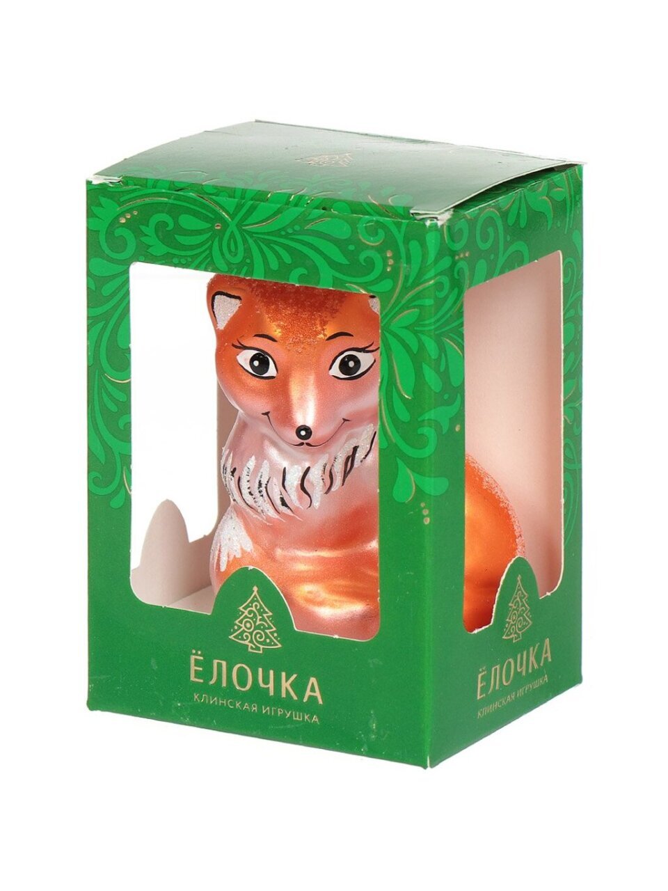 Елочное украшение Елочка, Лисичка, оранжево-белое, 8.2 см, стекло, С1741