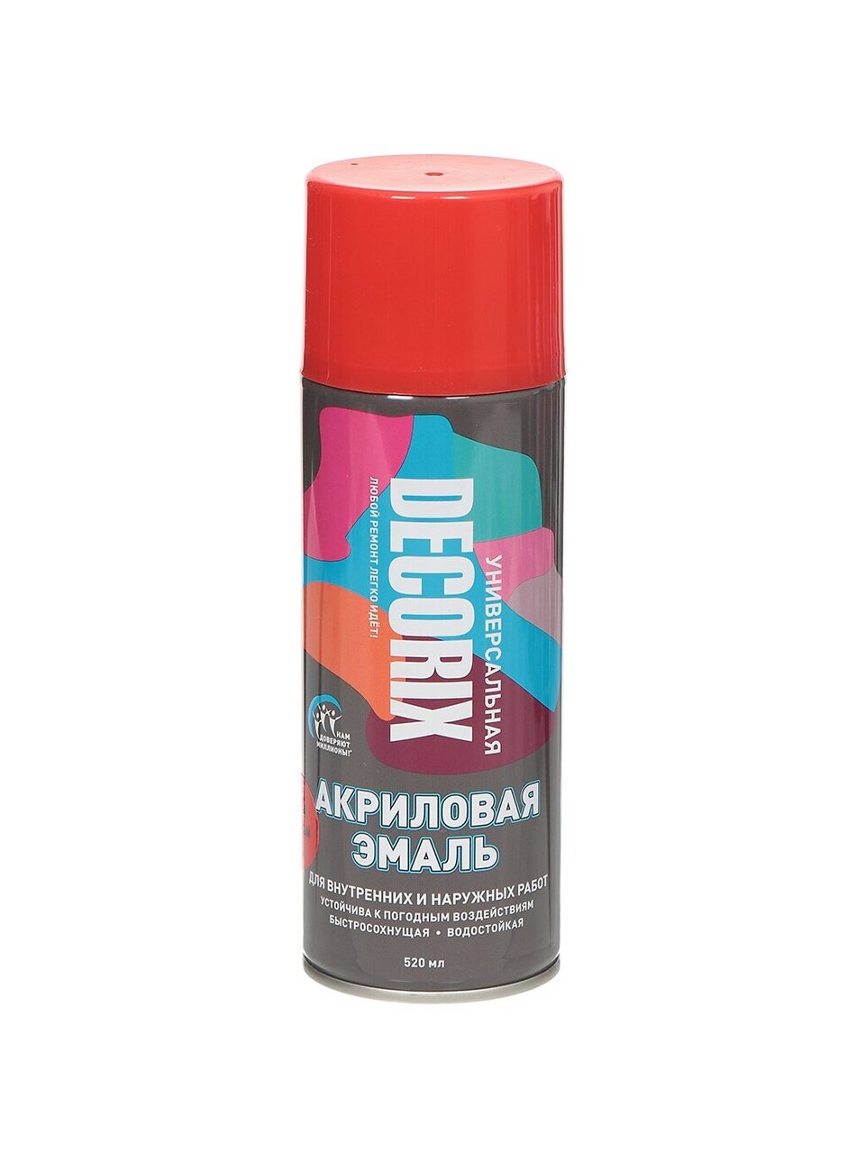 Эмаль аэрозольная, Decorix, универсальная, акриловая, глянцевая, красная, A04, 520 мл