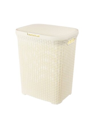 Корзина для белья, 60 л, прямоугольная, плетеная, пластик, слоновая кость, Violet, 186026