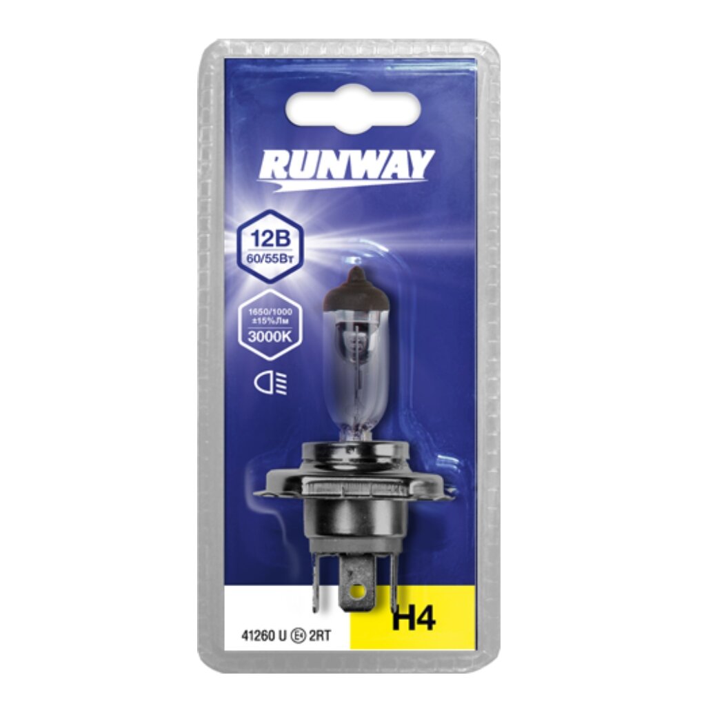 Лампа автомобильная Runway, Н4, RW-H4-b, галоген, 12v 60/55w, блистер безопасность на дороге азбука дороги