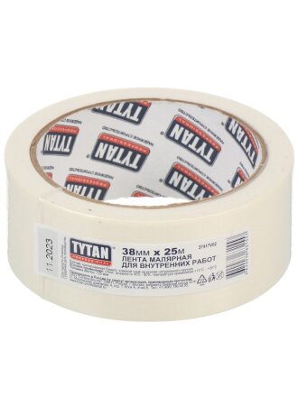 Лента малярная 38 мм, белая, основа бумажная, 25 м, Tytan, 11557