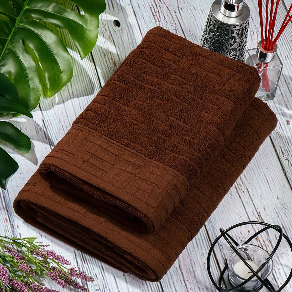 Полотенце банное 70х140 см, 100% хлопок, 541 г/м2, Galiha Jacquard, Anilsan, коричневое, Турция, 706570140