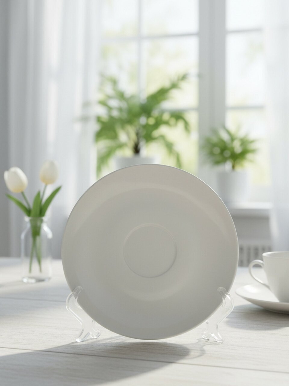 Блюдце фарфор, 15 см, круглое, Тюльпан Белое, Дулевский фарфор, 03419