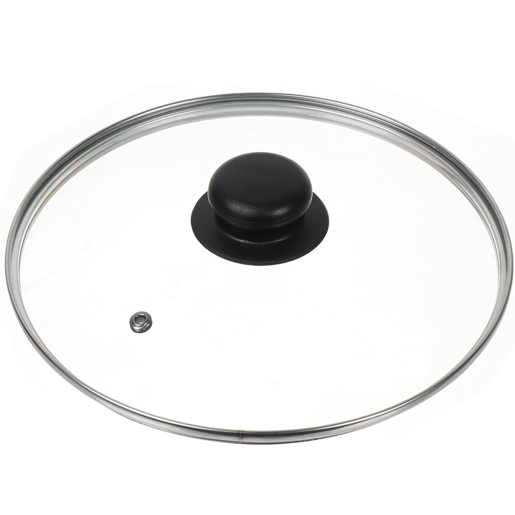Крышка для посуды стекло, 22 см, Daniks, металлический обод, кнопка бакелит, черная, Д4122Ч крышка для посуды стекло 24 см daniks металлический обод кнопка бакелит черная д4124ч