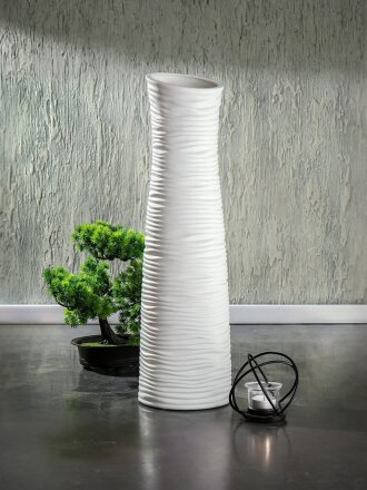Ваза для сухоцветов керамика, напольная, 56х16 см, Ребристая, JC-11812, белая