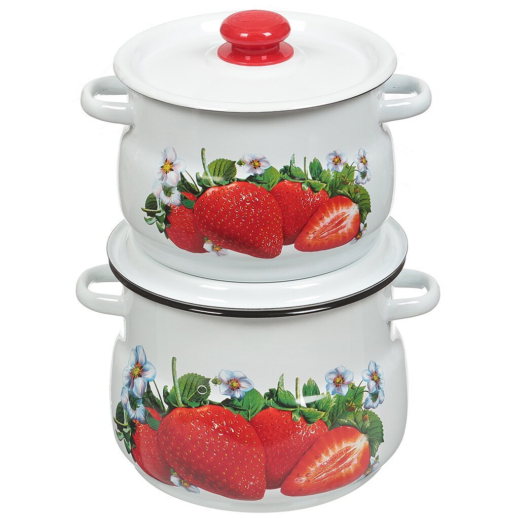 Набор эмалированной посуды Сибирские товары Клубника 10 N10B59 (кастрюля 4+5.5 л), 4 предмета