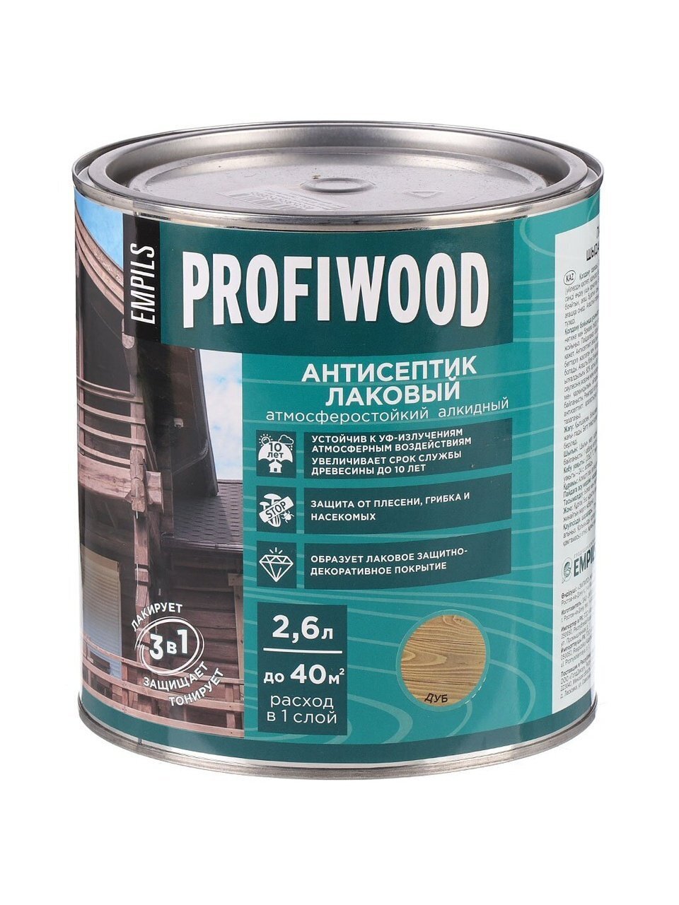 Антисептик Profiwood, для дерева, лаковый, дуб, 2.4 кг