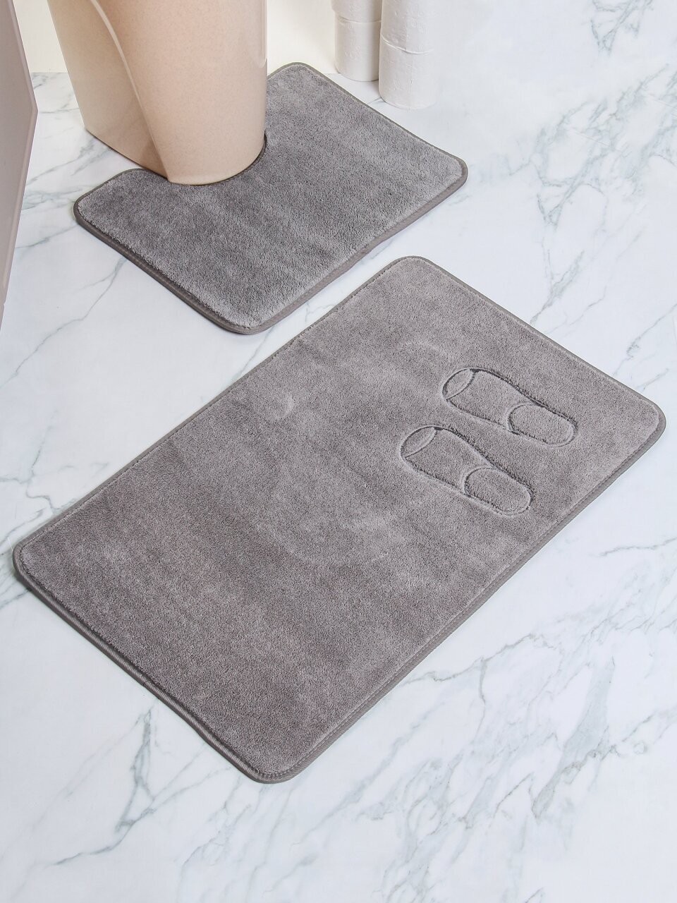 Набор ковриков для ванной и туалета, 2 шт, 0.5х0.8, 0.4х0.5 м, полиэстер, серый, Silvano, Ножки, Y4-11480