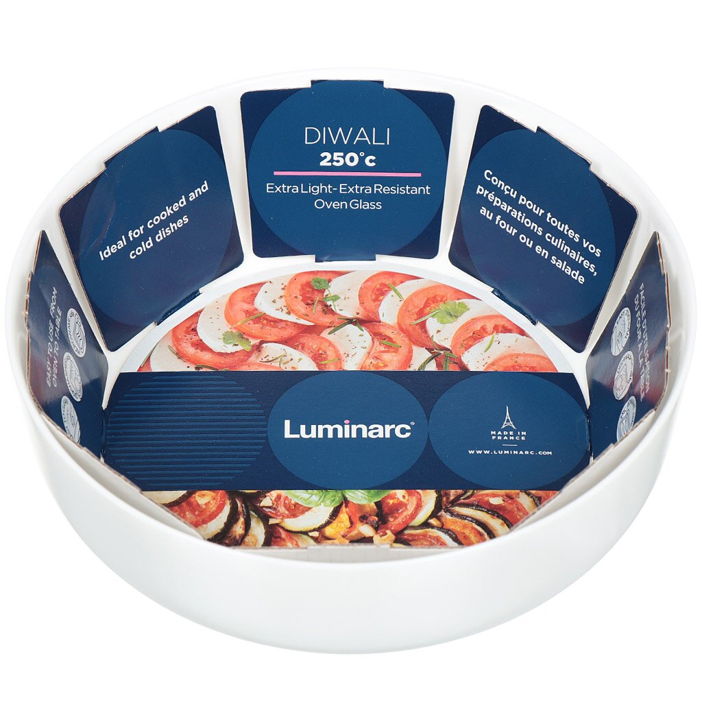 Форма для запекания стекло, 22х22 см, круглая, Luminarc, Diwali, N3273 форма для запекания стекло 29х36х5 см овальная luminarc smart cuisine trianon р4637