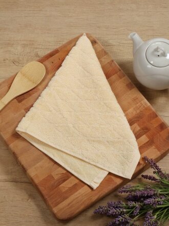 Полотенце кухонное махровое, 30х50 см, 450 г/м2, 100% хлопок, Barkas, Ромбы, молочное, Узбекистан