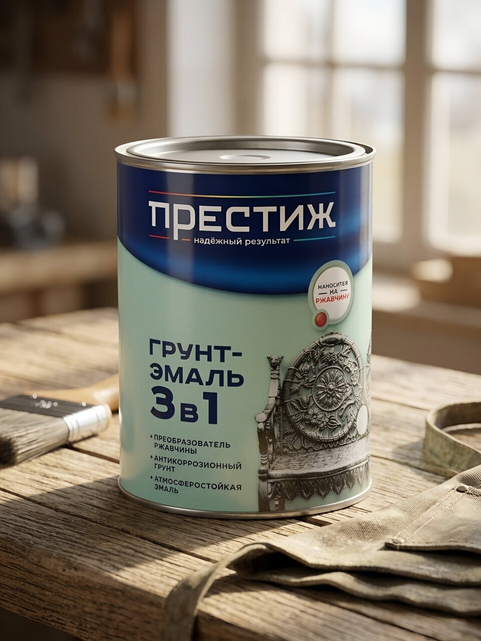 Грунт-эмаль Престиж, по ржавчине, алкидная, зеленая, 0.9 кг