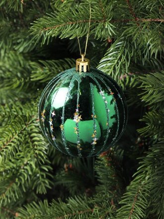 Набор шаров 5 шт, зеленый, 8 см, полимер, звезды золото, Y4-9474