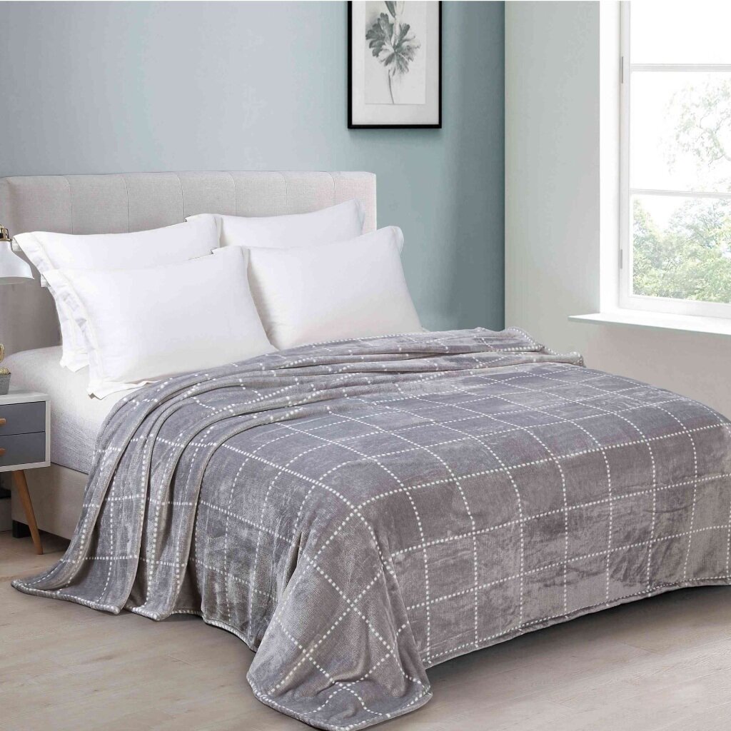 Плед евро, 200х220 см, велсофт жаккард, 100% полиэстер, Silvano, квадрат пунктир, серый, ST-249