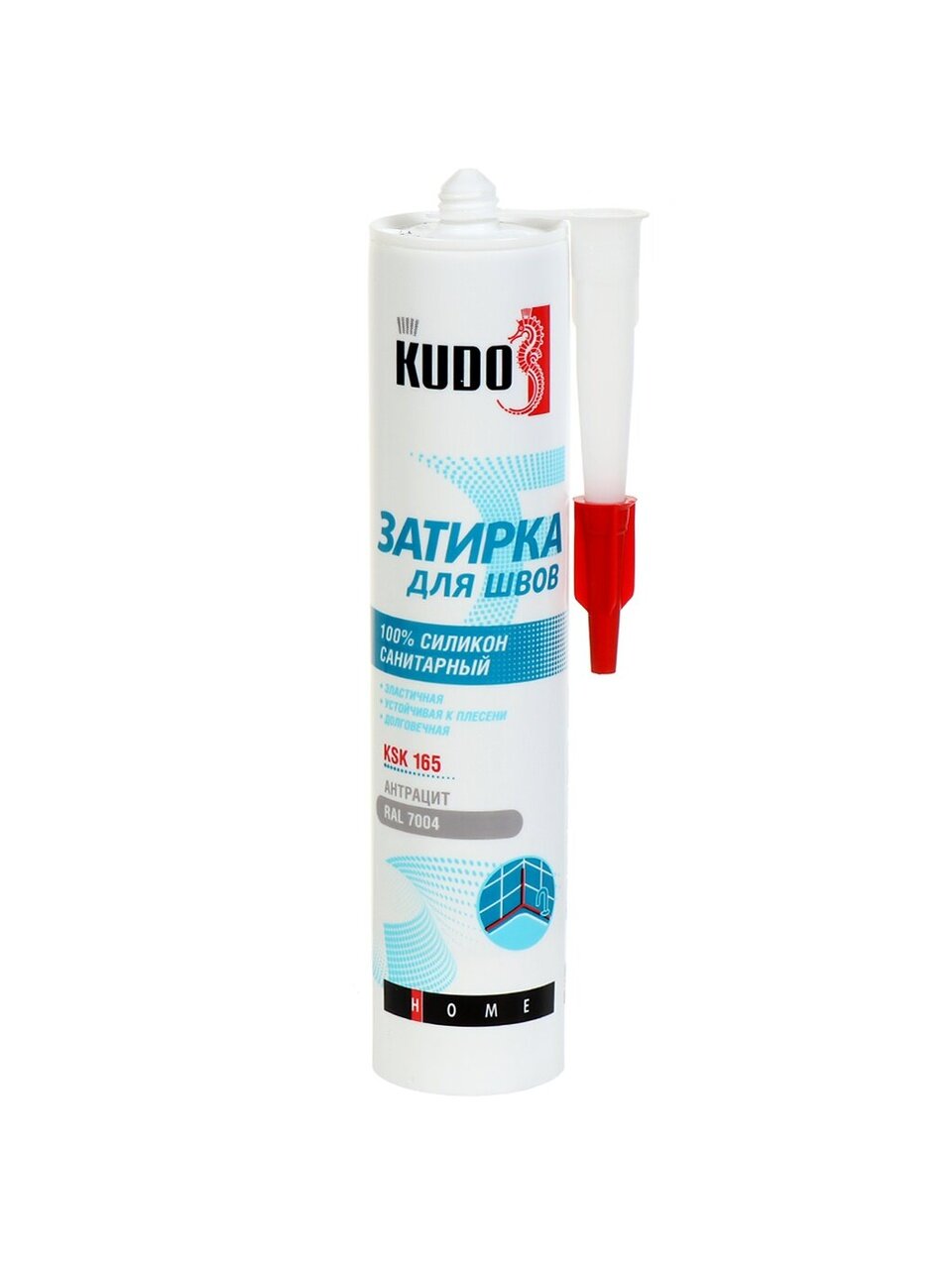 Герметик-затирка силиконовый, санитарный, KUDO, HOME KSK-165, RAL 7004, 280 мл, антрацит