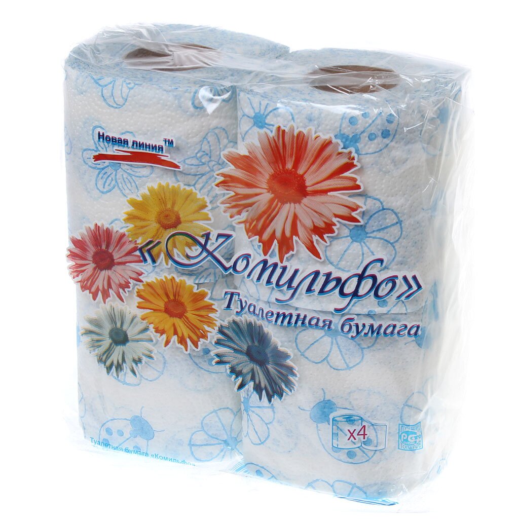 Туалетная бумага New Line, Комильфо, 1 слой, 4 шт, с втулкой, белая