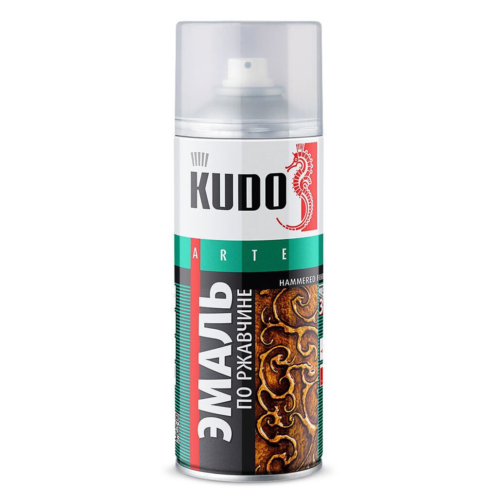 Эмаль аэрозольная, KUDO, KU-3008, по ржавчине, с молотковым эффектом, алкидная, глянцевая, коричневая, 0.52 кг
